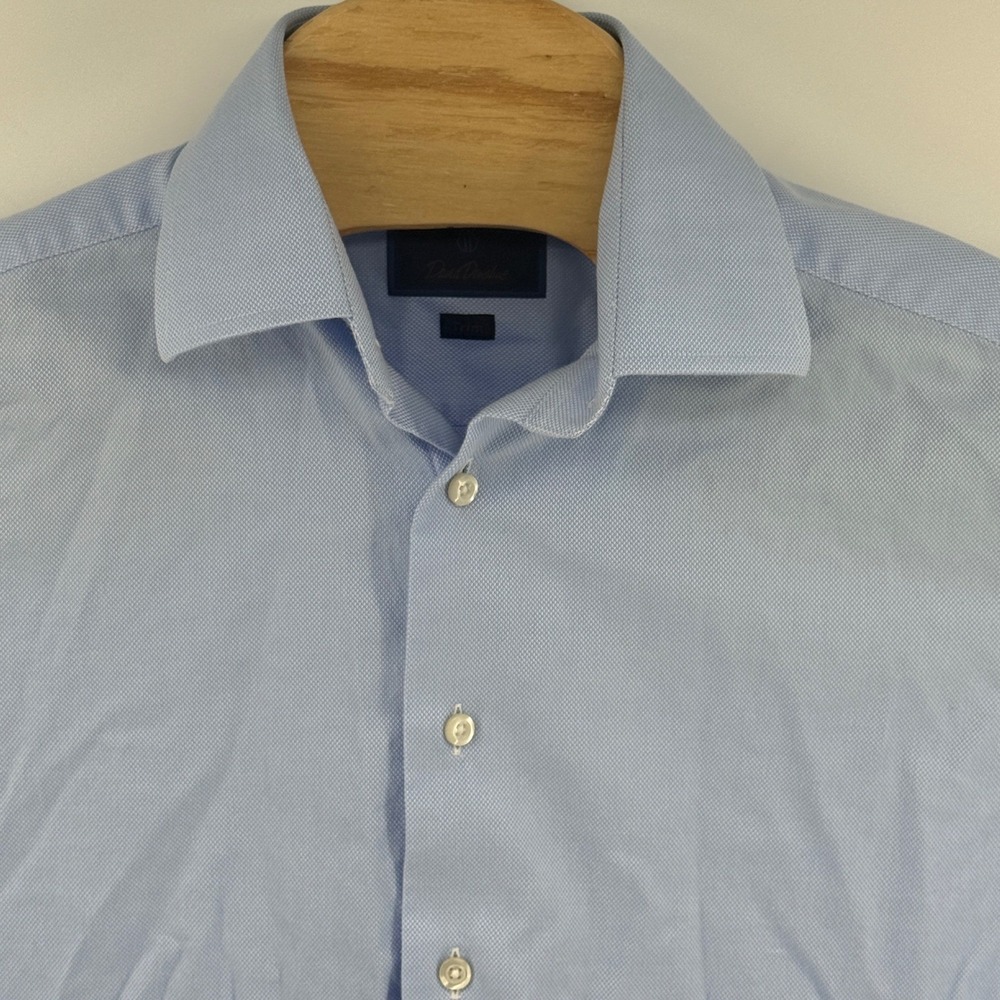 David Donahue Mens Trim Fit Dress Shirt Light Blue Micro Texture 15.5 32/33